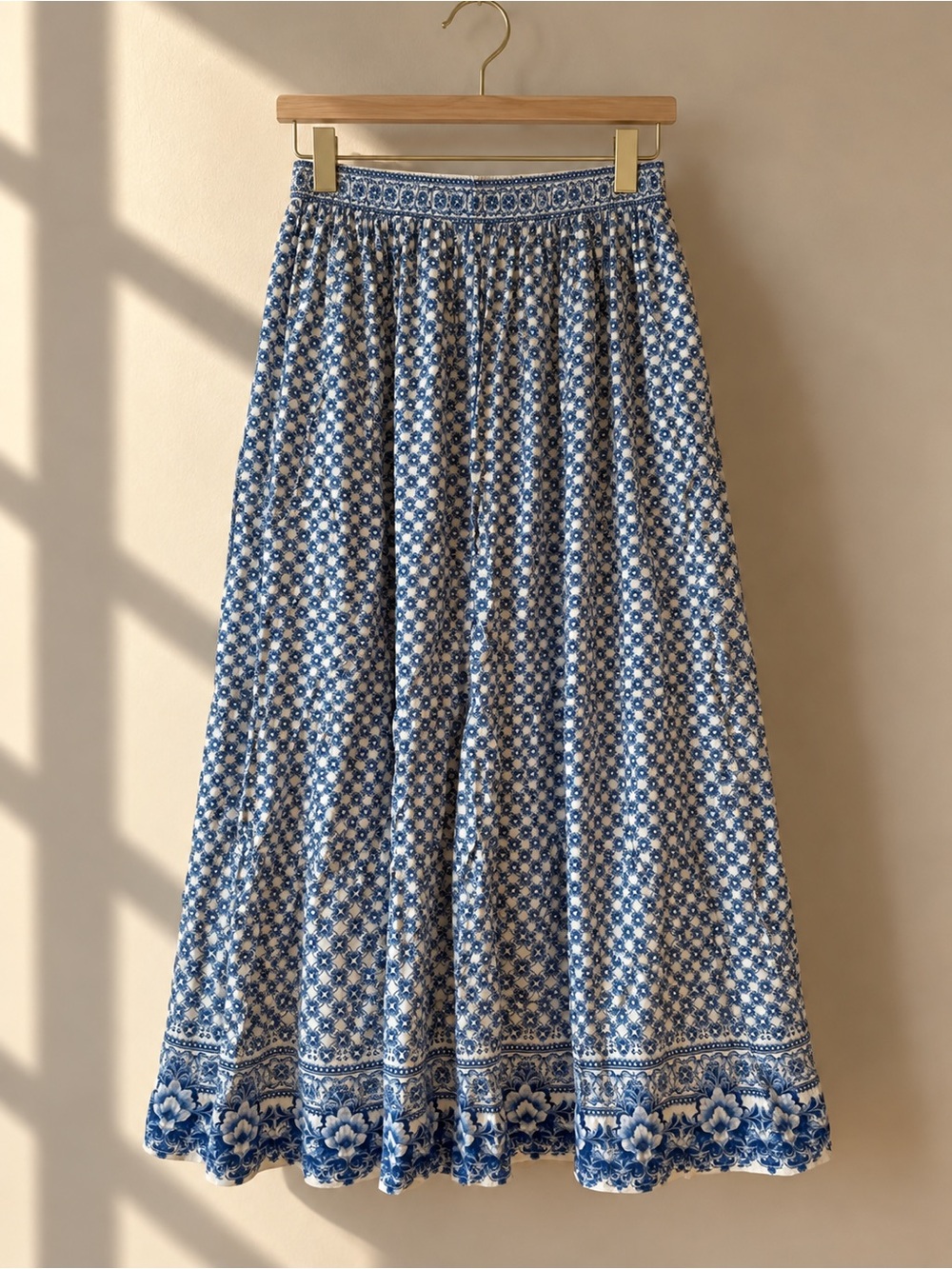 NWOT Max Studio Blue and White Patterned Maxi Skirt